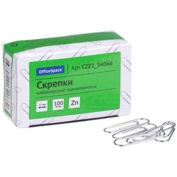 Скрепки 22мм в упак 100шт оцинкованные (Office Space)